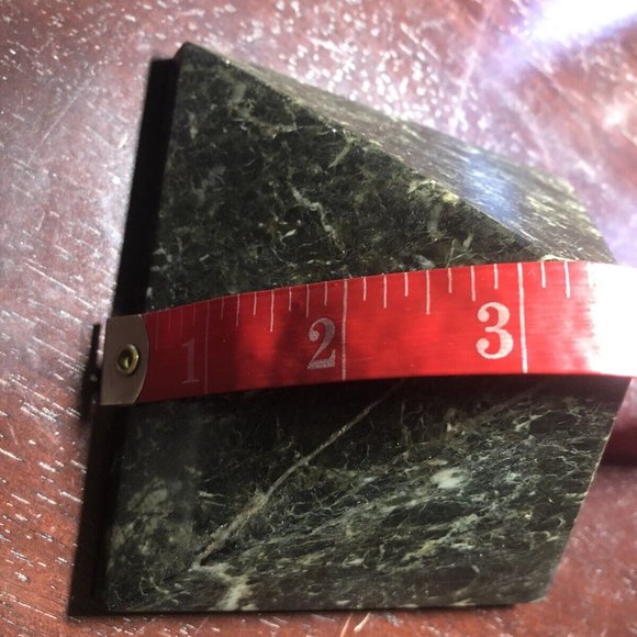 Decorative Marbled Stone Pyramid in Hues of Dark Green, Grey, & White - Picture 4 of 6